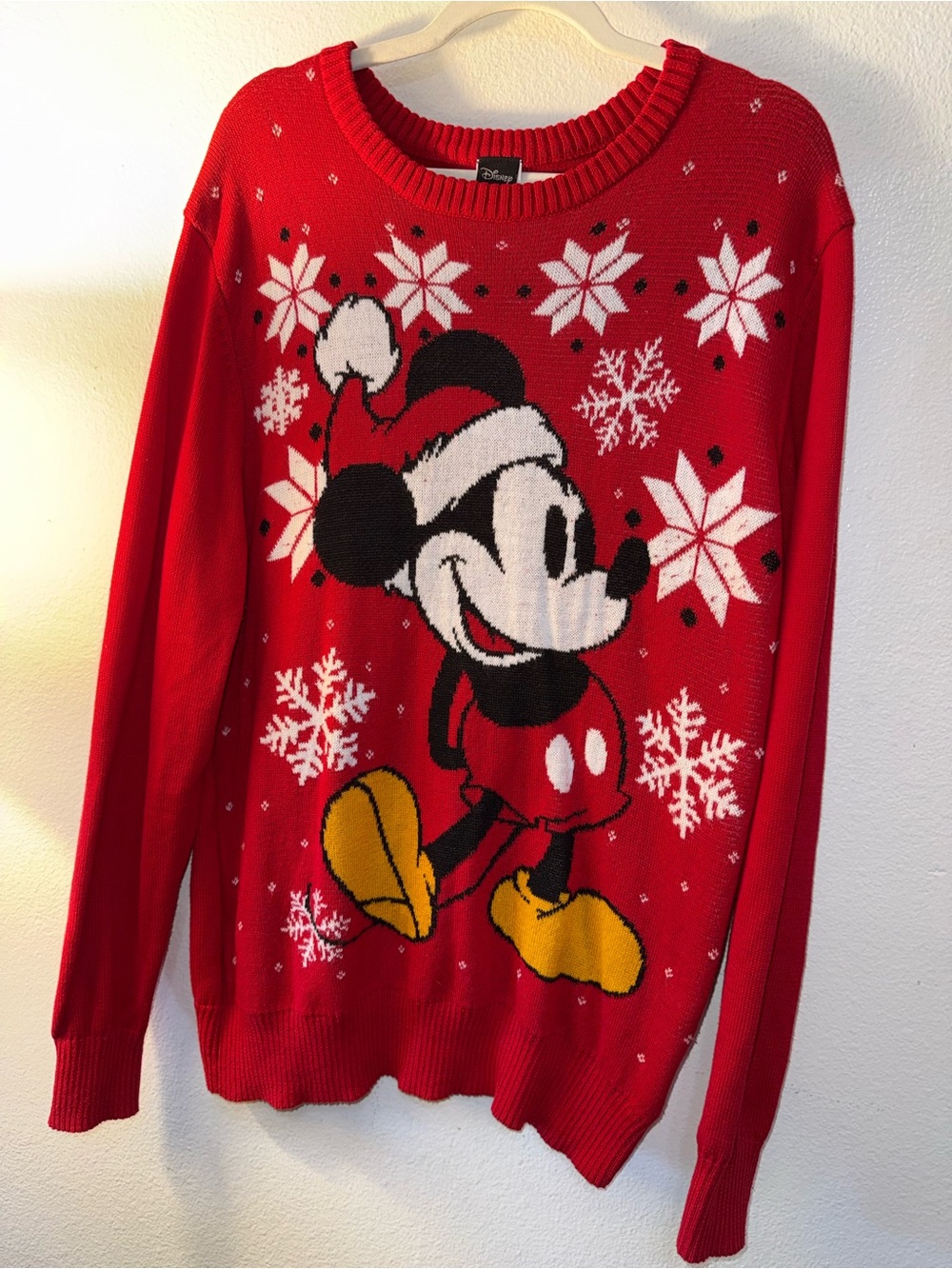 Disney Red Mickey Mouse Holiday Crewneck Sweater with Yellow Shoes